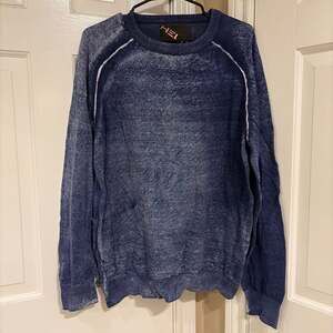 Helix Men's Blue Acid Wash 100% Cotton Crewneck Long Sleeve Sweater XXL